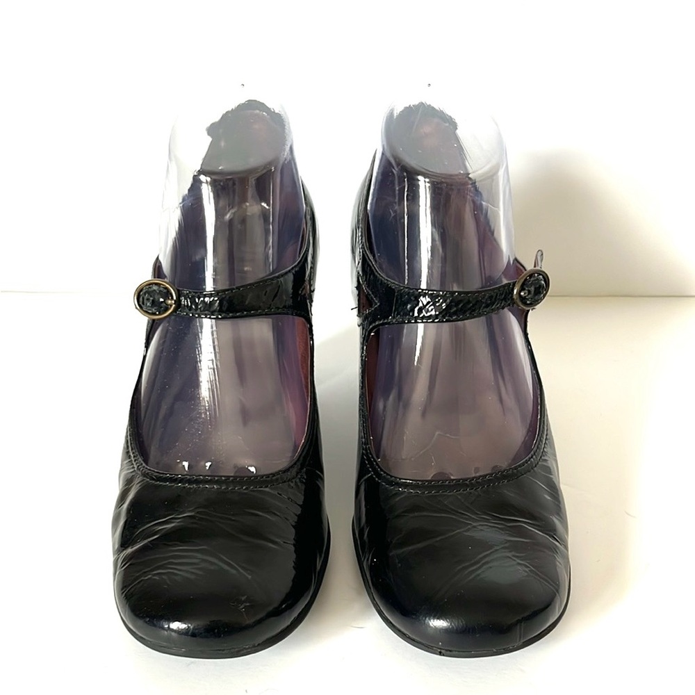 Clarks Indigo Black Patent Leather Mary Jane Pumps Heels Shoe Retro Size 9M - Picture 6 of 16